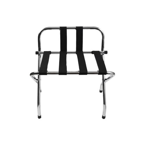 Metal High Back Luggage Rack with Wall Guard, Chrome with Black Straps